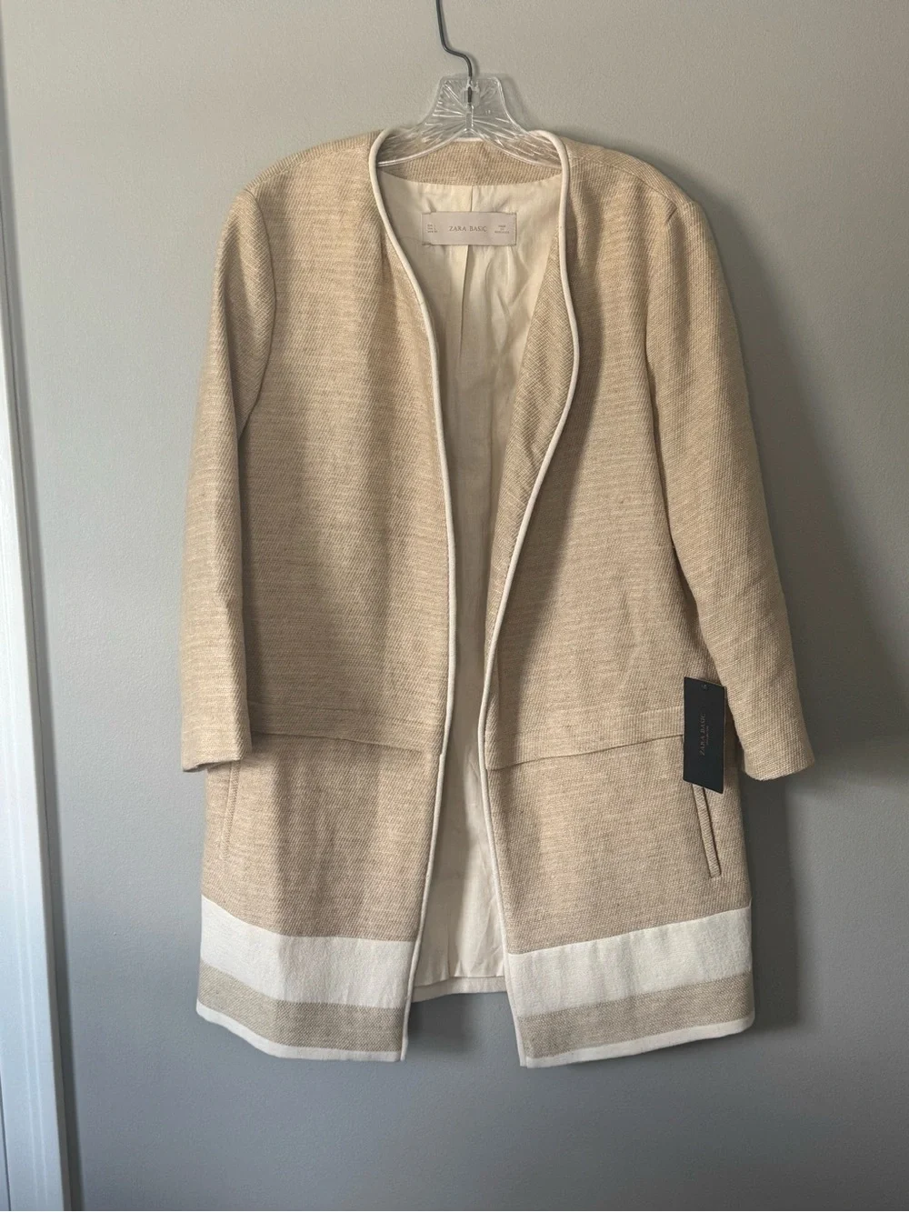 Zara Womens Cotton Linen Beige Jacket Open Front Large